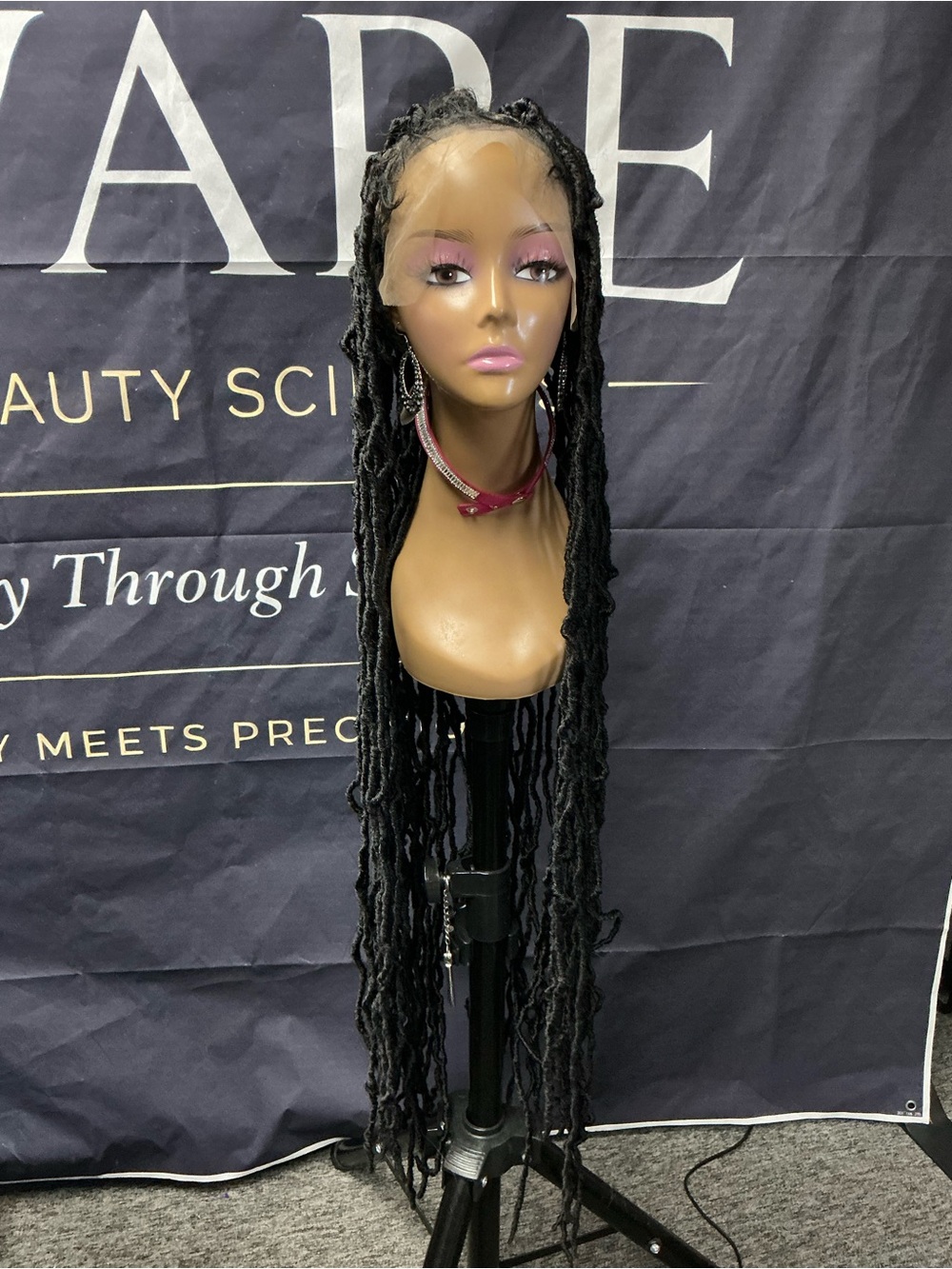 Long Black Faux Locs Wig with Lace Front - Unbranded
